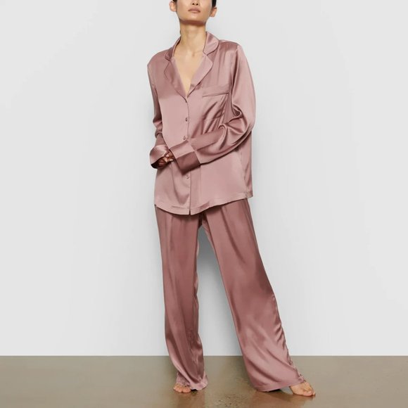 SKIMS Other - FULL SET SKIMS Silk Button Up Shirt Silk Sleep Pant Rose P6